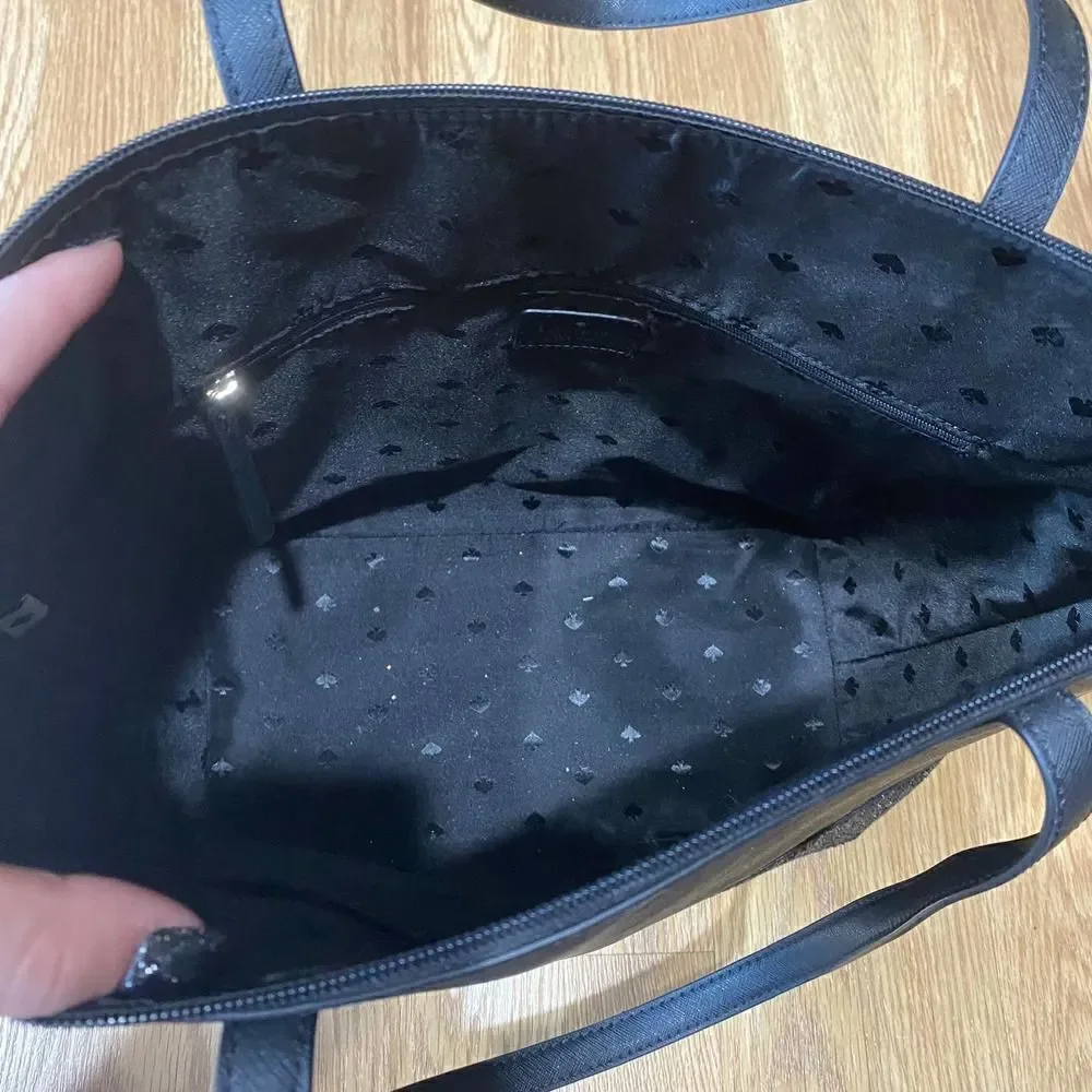 Kate Spade Greta Court Penny Glitter Large Tote Bag Black